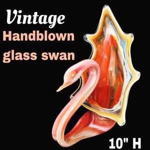 Vintage Handblown Murano Style SOONER Glass Swan trumpet Sculpture